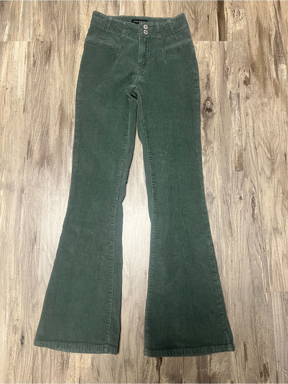 Lucky Brand Green Corduroy High Rise Stevie Flare Pants 2 26R